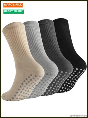 Non Slip Grip Socks Crew Grippy Socks for Hospital Pilates Yoga